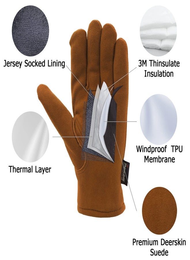 SKYDEER Winter Gloves with Windproof & Soft & Warm Full Deerskin Suede Leather and 3M Thinsulate Insulation (SD8673T/L) - Image 3
